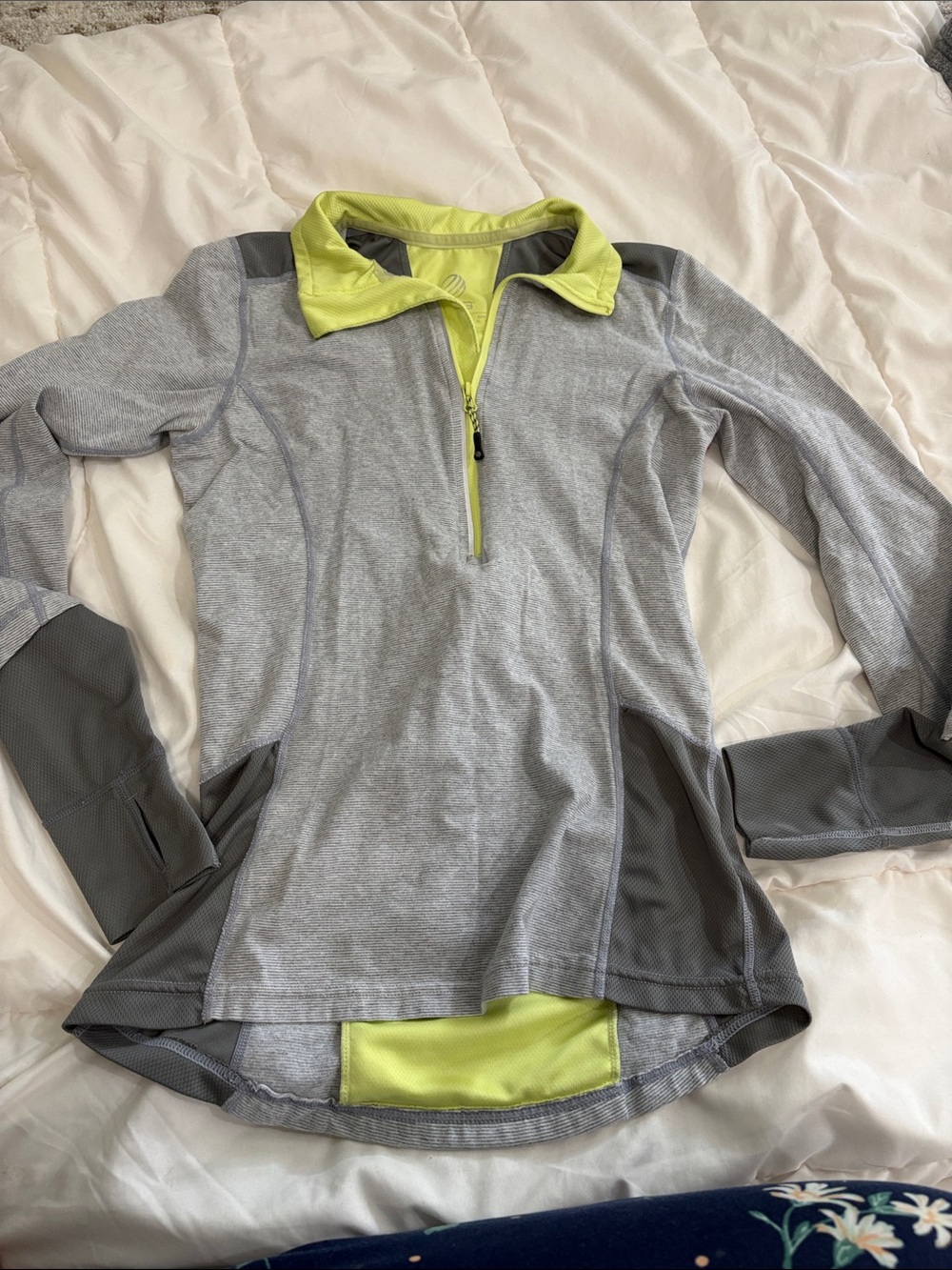 Gray and Neon Yellow Athletic Quarter-Zip Pullover